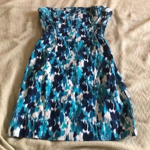 Strapless blue mini dress